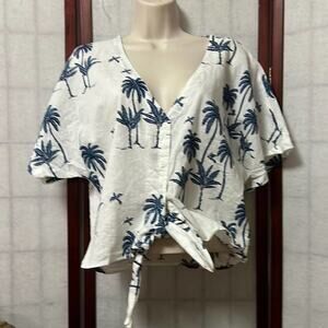 DESMOND & DEMPSEY X H&M LINEN BLEND KNOT FRONT BLOUSE‎ SIZE S